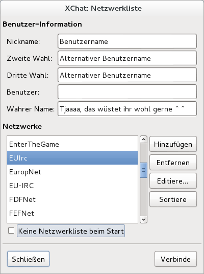 Eintragen des Benutzernamens und des Servers