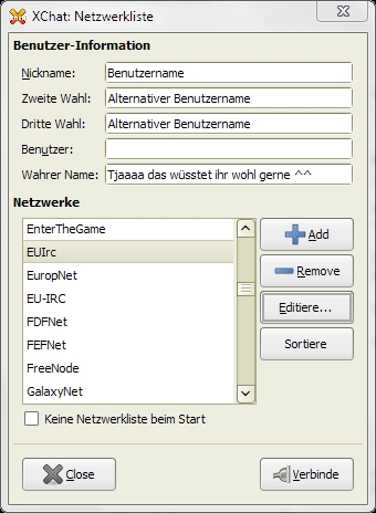 Eintragen des Benutzernamens und des Servers