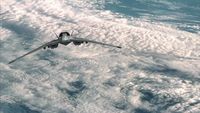 Eine F-302 transportiert den Asgard-Satelliten in den Orbit des Planeten...